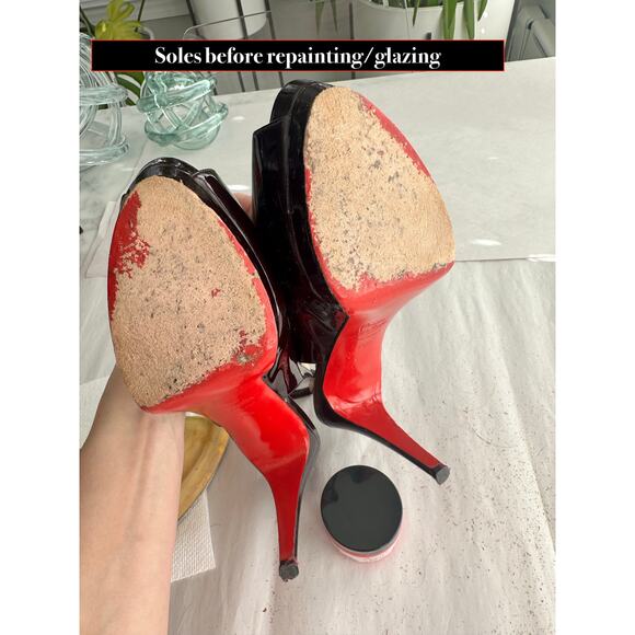 Christian Louboutin Zeppa Peep Toe Mary Jane Pumps Black Leather Size 40 5" Heel - Picture 8 of 12